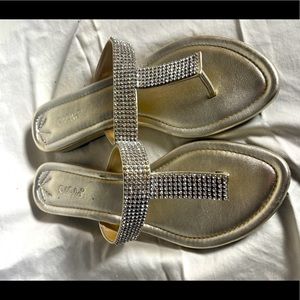 Rhinestone gold leather sandals